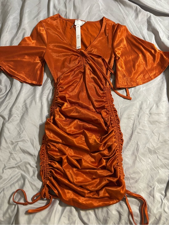 ASOS Dresses & Skirts - ASOS Orange Satin Ruched V-Neck Mini Dress